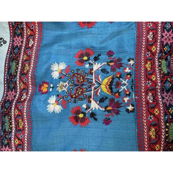 Vtg 1970s Sz M Silk Embroidered Gibson Bayh Pleated Folk Bohemian Peasant Dress - Picture 7 of 8